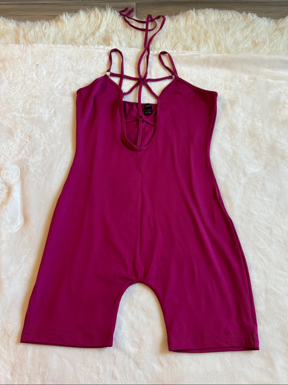 SHEIN Fuchsia Strappy Halter Bodysuit Jumpsuit